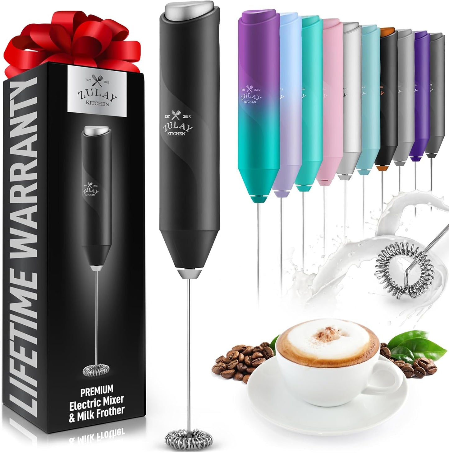 Zulay Kitchen Milk Frother β Stainless Steel, Battery Operated (Black)