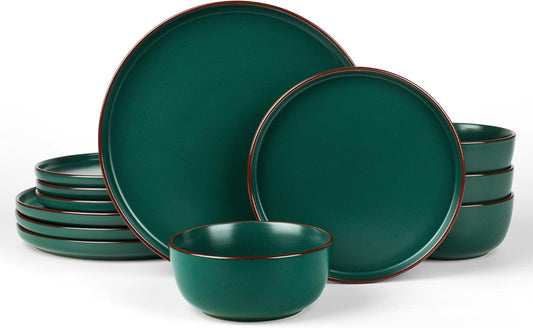 Famiware Mercury 12-Piece Stoneware Dinnerware Set for 4 – Dark Green
