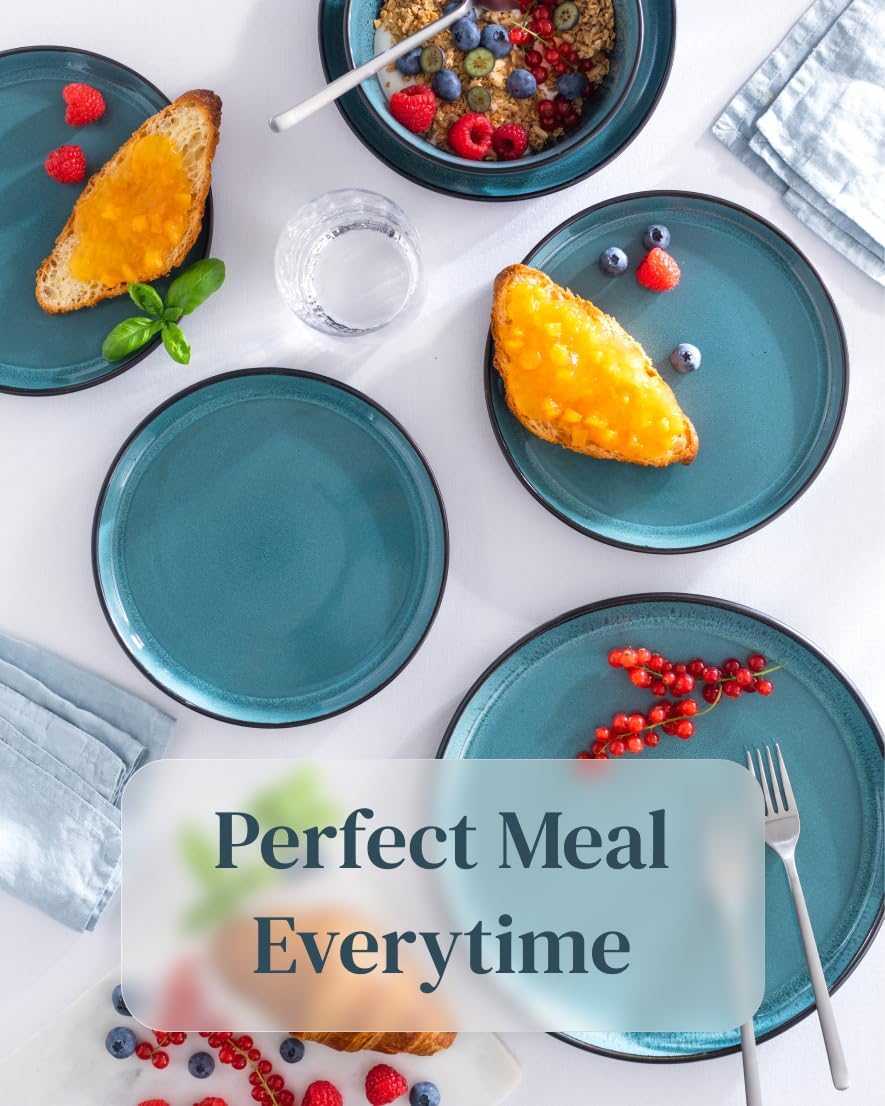 32-Piece Stoneware Dinnerware Set for 8 – Modern, Scratch Resistant, Black & Petrol Blue