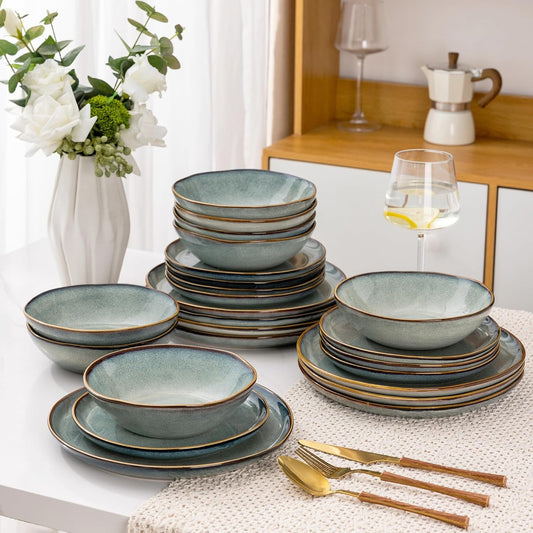 AmorArc 18-Piece Ceramic Dinnerware Set – Handmade Reactive Glaze, Service for 6